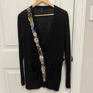 Vera Wang Black Cardigan with Floral Embellishments